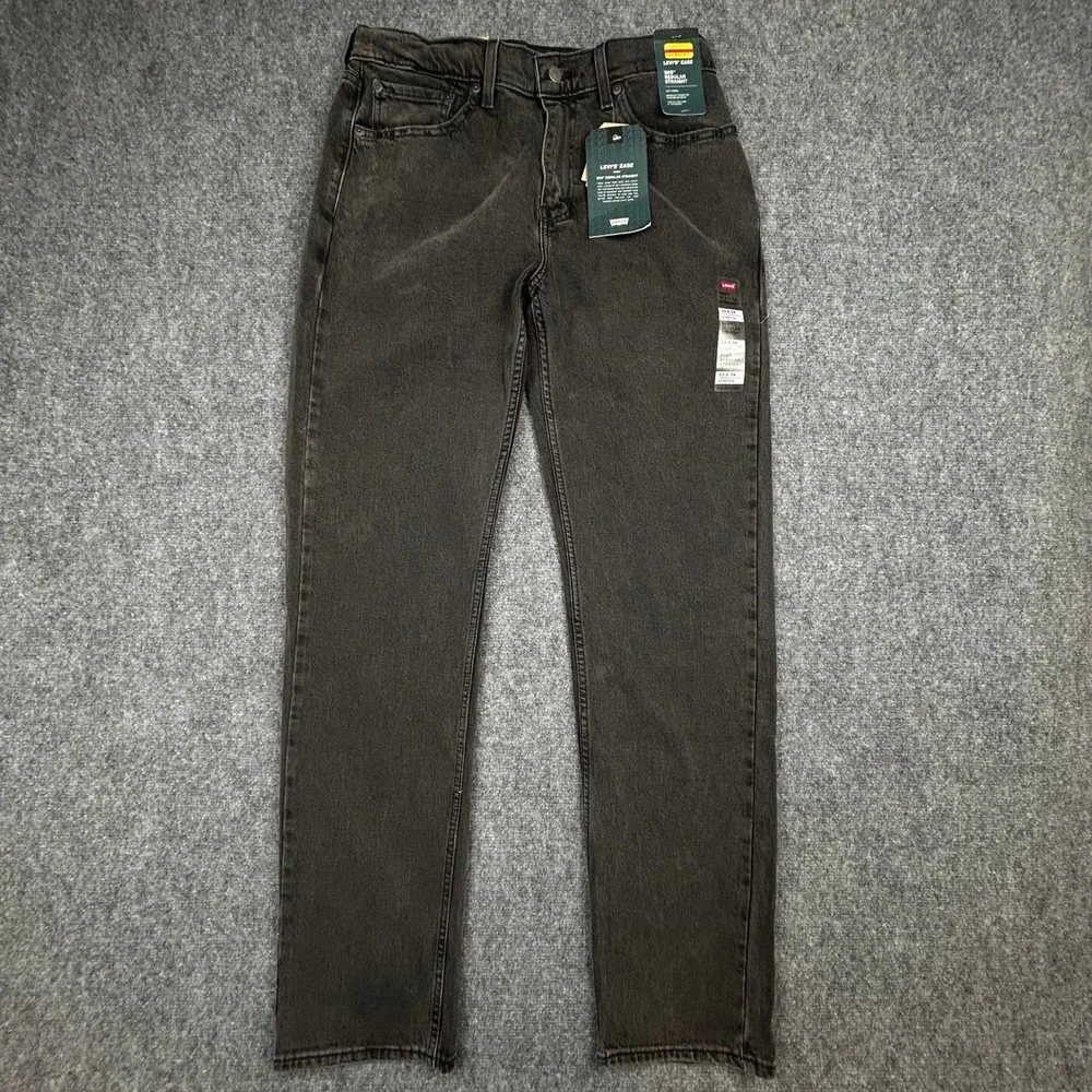 Levi's 505 Regular Straight Jeans Men 33x34 Washed Black Stretch Denim Pants
